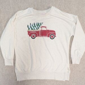 Little Red Truck Hauling A Christmas Tree Womens Crew Neck Size Large So Soft!